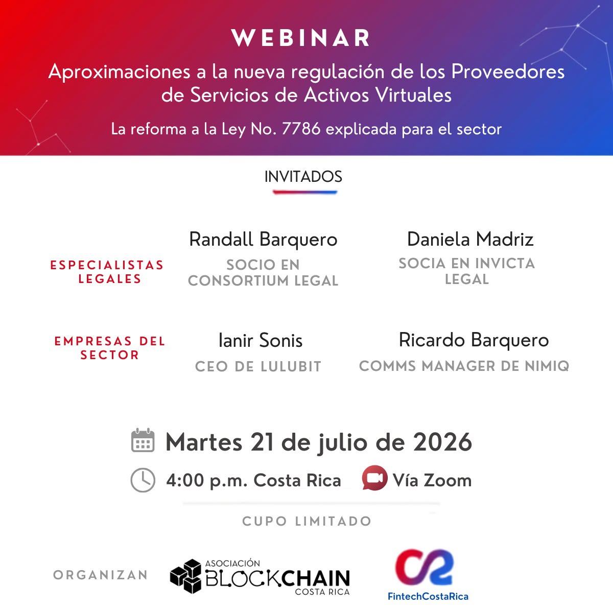 Webinar para los Proveedores de Servicios de Activos Virtuales (PSAV) la Ley No. 7786